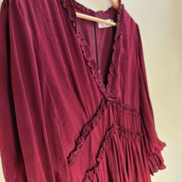 GAL Ruffle VNeck Dress M Red Mini Boho Festival Grunge Renaissance Goth Feminine - Picture 6 of 15